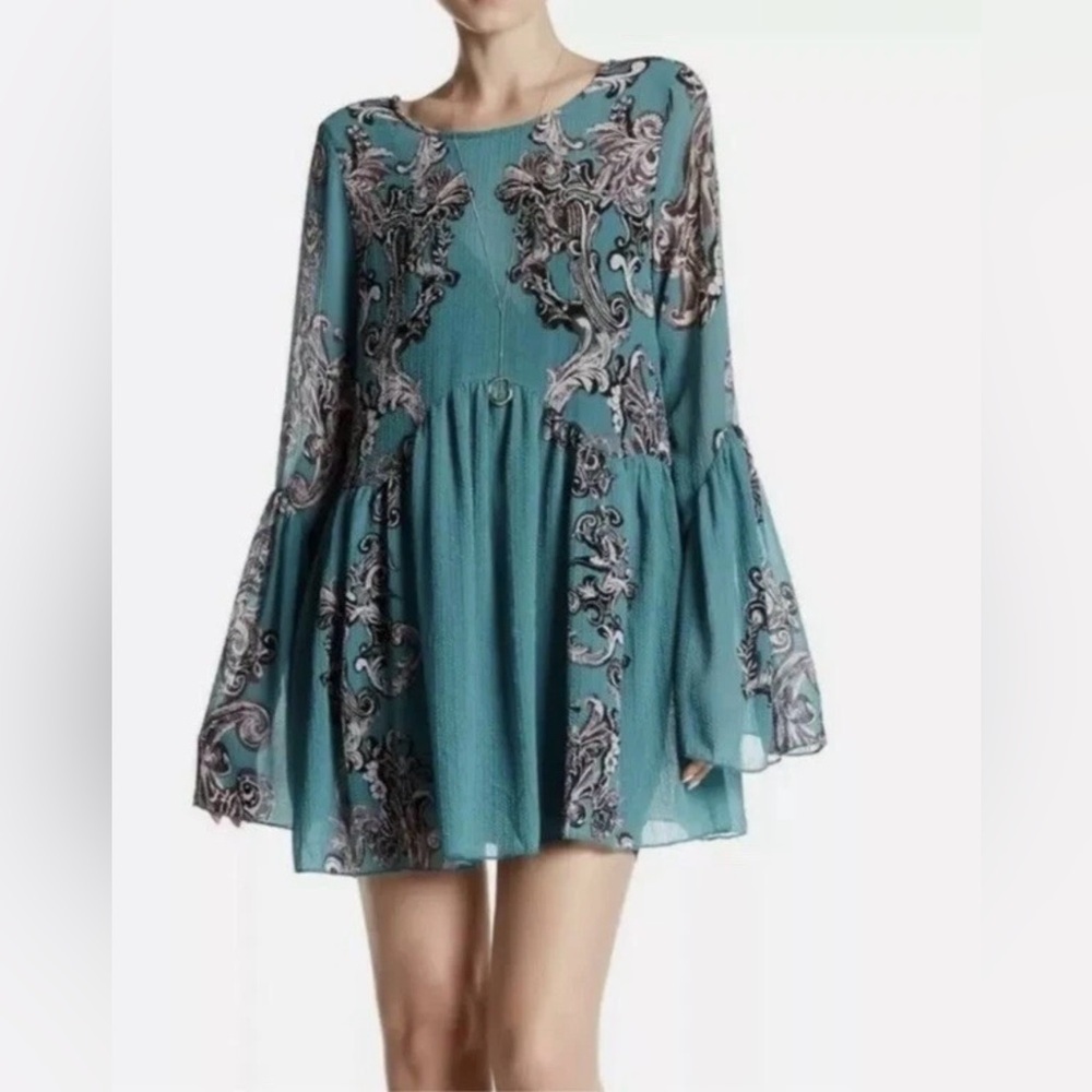 Free People Teal Paisley Mini Dress